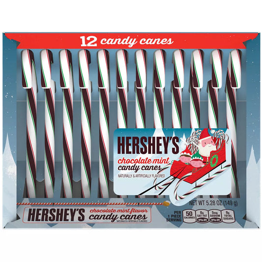 Hershey's Chocolate Mint Flavored Holiday Candy Canes - 12 ct