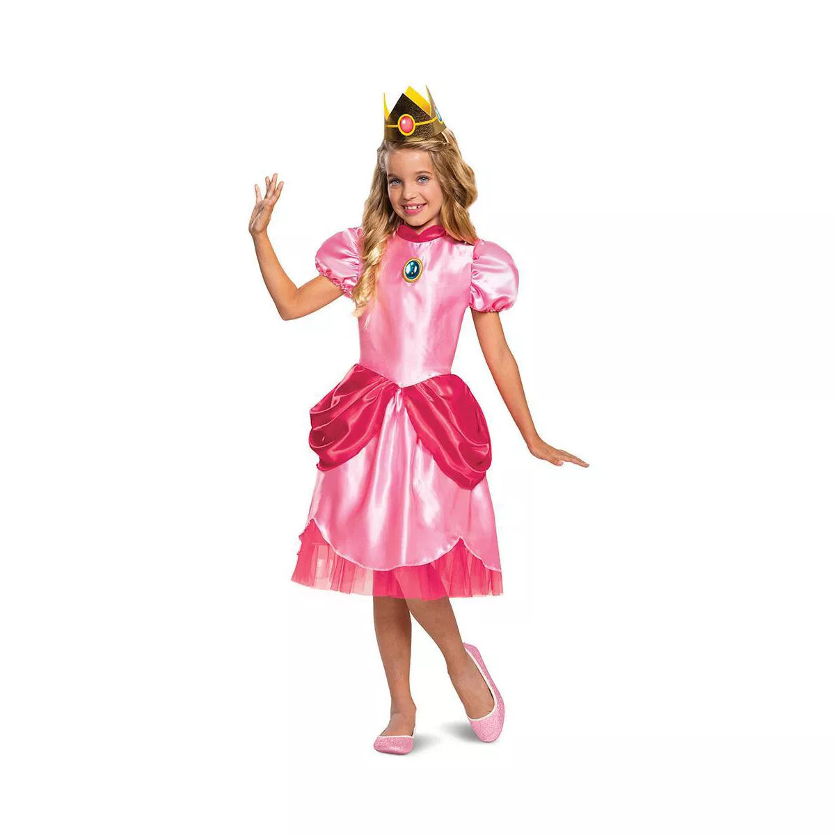 Kids' Super Mario Princess Peach Halloween Costume Dress with Headpiece