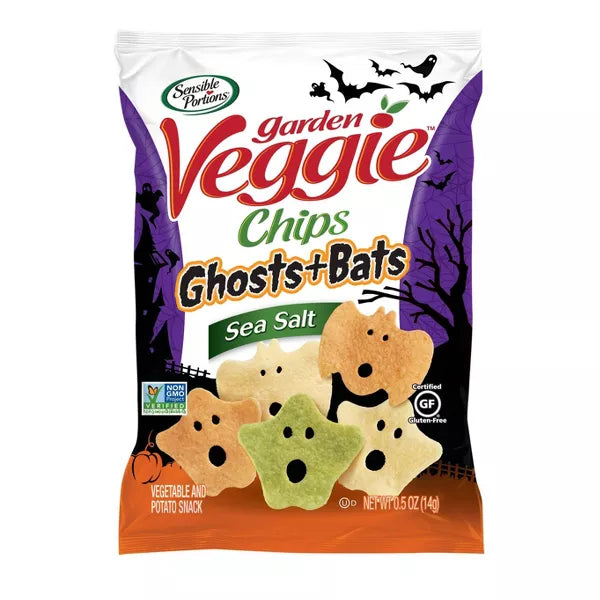 Sensible Portions Halloween Garden Veggie Ghosts & Bats Sea Salt Flavored Chips - 6oz/12ct