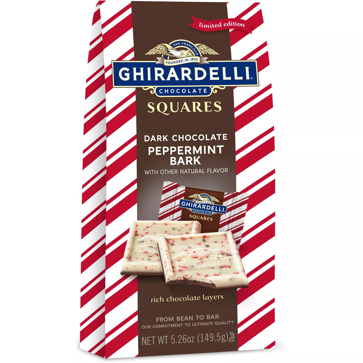 Ghirardelli Christmas Dark Chocolate Peppermint Bark Chocolate Squares - 5.26oz