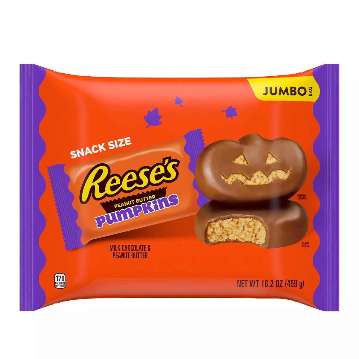 Reese's Peanut Butter Milk Chocolate Pumpkins Halloween Candy Jumbo Snack Size - 16.2oz