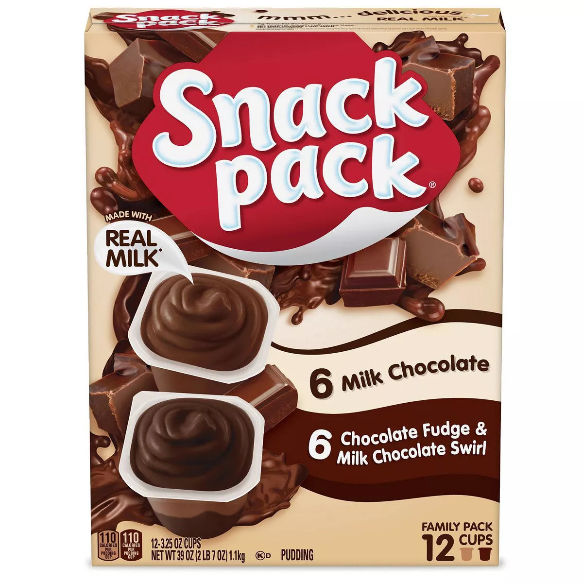 Snack Pack Chocolate Fudge & Milk Chocolate Swirl Pudding - 12 Cups