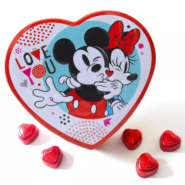 Mickey Minnie Valentine's Heart Tin with Milk Chocolate Hearts - 3.6oz