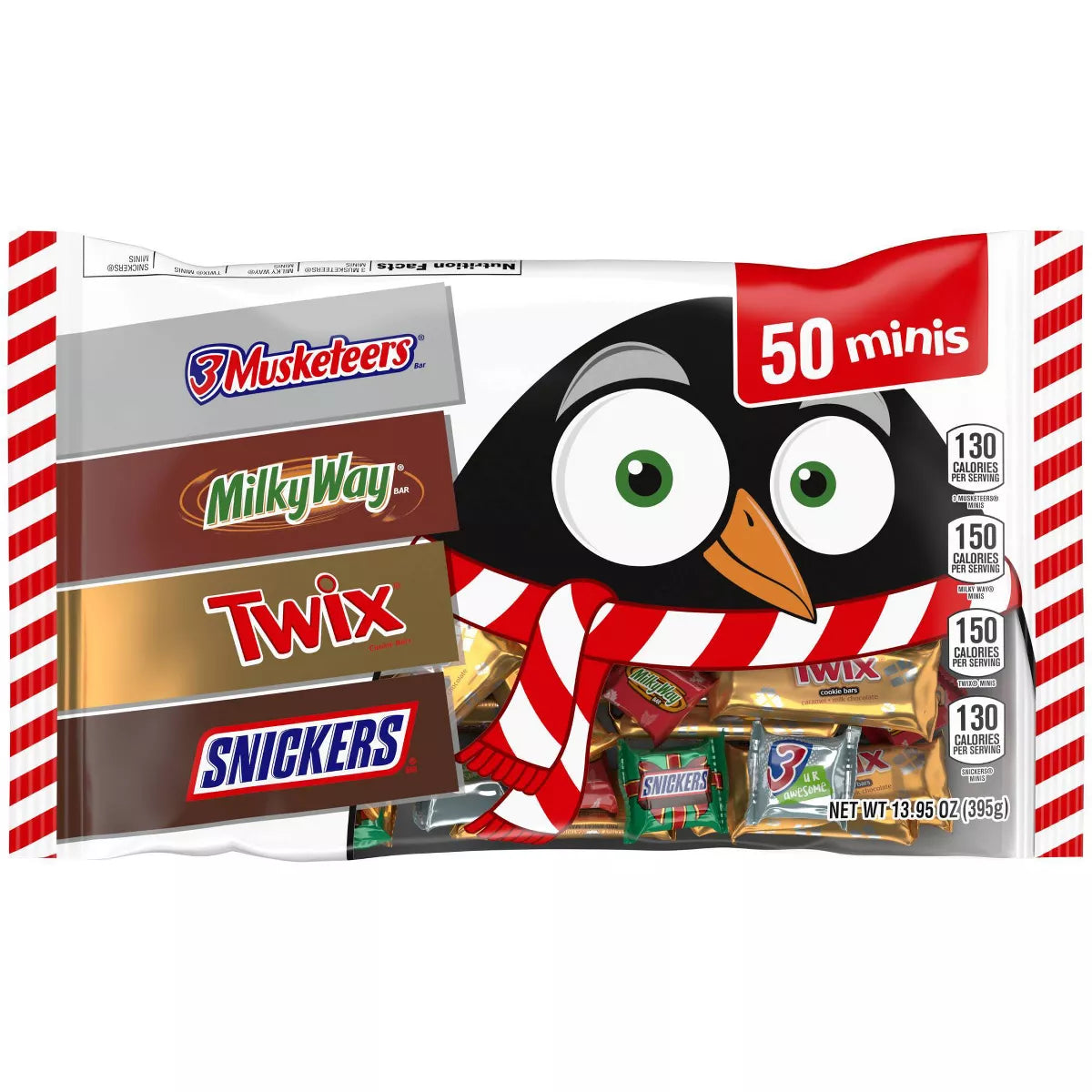 Twik, Snickers, Milky Way & 3 Musketeers Christmas Mini Chocolate Candy Variety Pack - 13.95oz/50ct