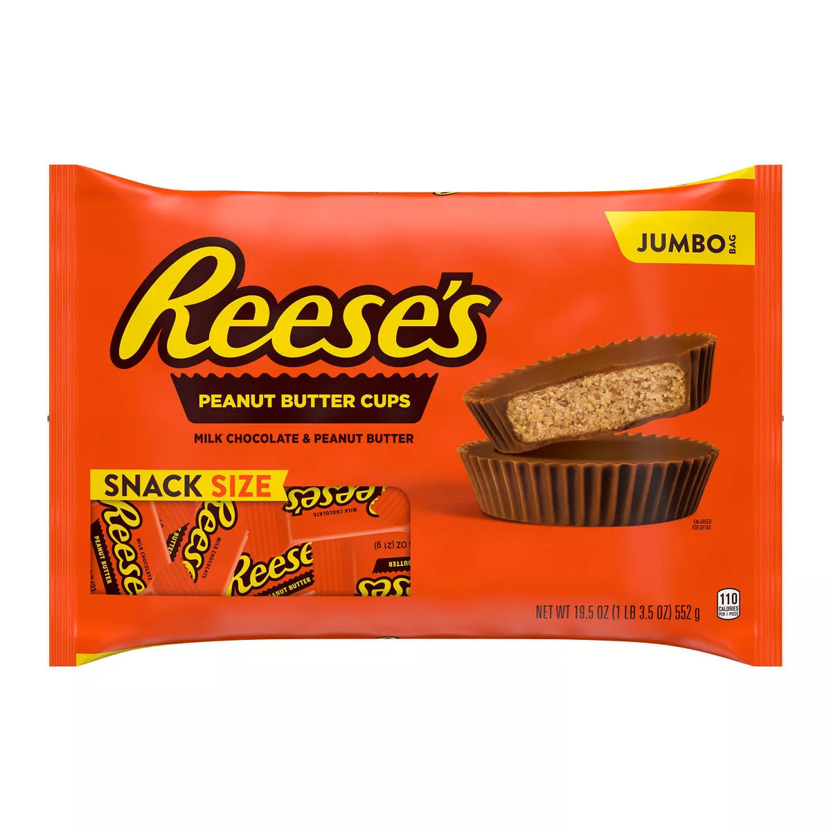 Reese's Peanut Butter Milk Chocolate Cups Halloween Candy Jumbo Snack Size - 19.5oz