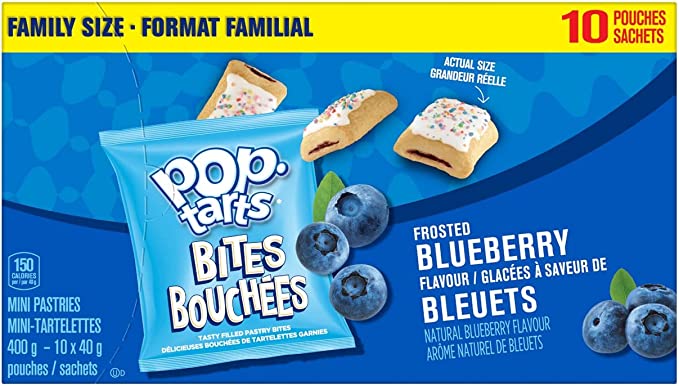 Kellogg's Pop-Tarts Bites Mini Pastries Frosted Blueberry Flavour, Family Size 400g (10 Pouches)