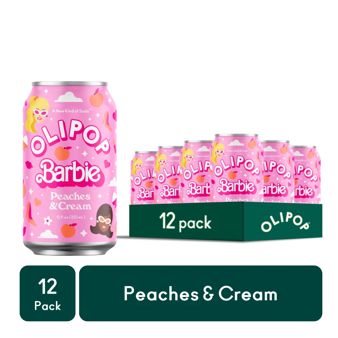 OLIPOP Barbie , Peaches and Cream, 12 fl oz, 12 pack - Limited Edition