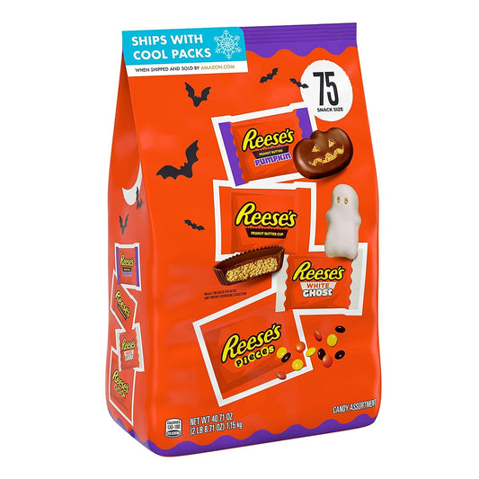 REESE'S Milk Chocolate, Creme and Peanut Butter Flavors Snack Size, Halloween Candy Bulk Variety Bag, 40.71 Oz (75 pieces)