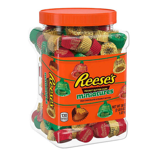 Reese's Miniatures Milk Chocolate Peanut Butter Cups Candy, Holiday Bulk Jar 2 lbs 6 OZ - LIMITED EDITION
