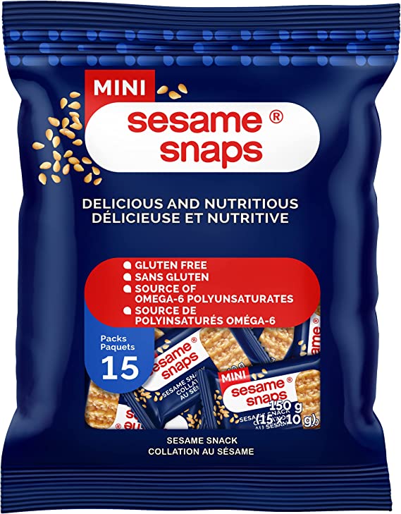 Sesame Snaps, Classic Minis, Healthy Vegan Snack, Ready to Eat 15 PACK