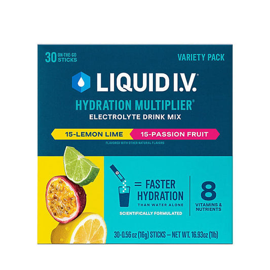 Liquid I.V. Hydration Multiplier Variety Pack, Lemon Lime & Passion Fruit, 30 count