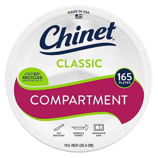 Chinet Classic Compartment Paper Plate, 10.38", 165 count - Made in USA