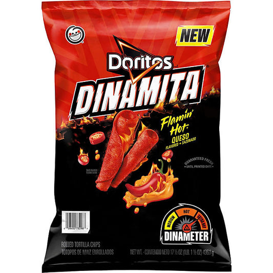 Doritos Dinamita Rolled Tortilla Chips Flamin Hot Queso Flavored (17.5 oz.) 496 G EXTRA LARGE BIG BAG