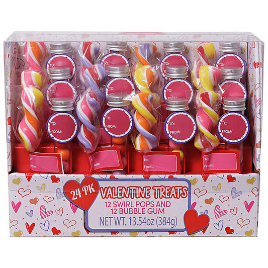 Valentine Swirl Pops and Gumball Tubes, 24 pack