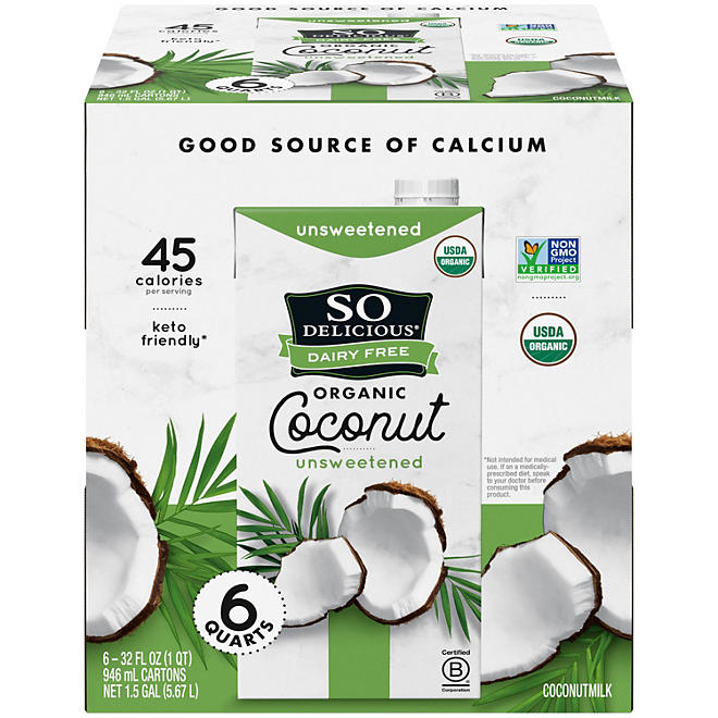 So Delicious Dairy Free Organic Coconut Milk Aseptic 32 fl. oz., 6 pk.