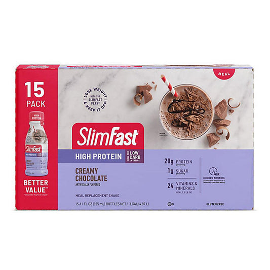 SlimFast 20g High Protein Ready to Drink Meal Replacement Shakes, Creamy Chocolate (11 fl. oz., 15 pack)