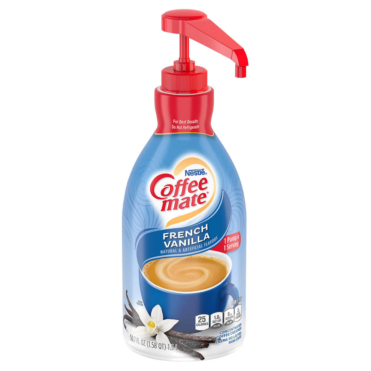 Nestlé Coffee-mate Coffee Creamer, French Vanilla, Pump Bottle, 50.7 fl oz