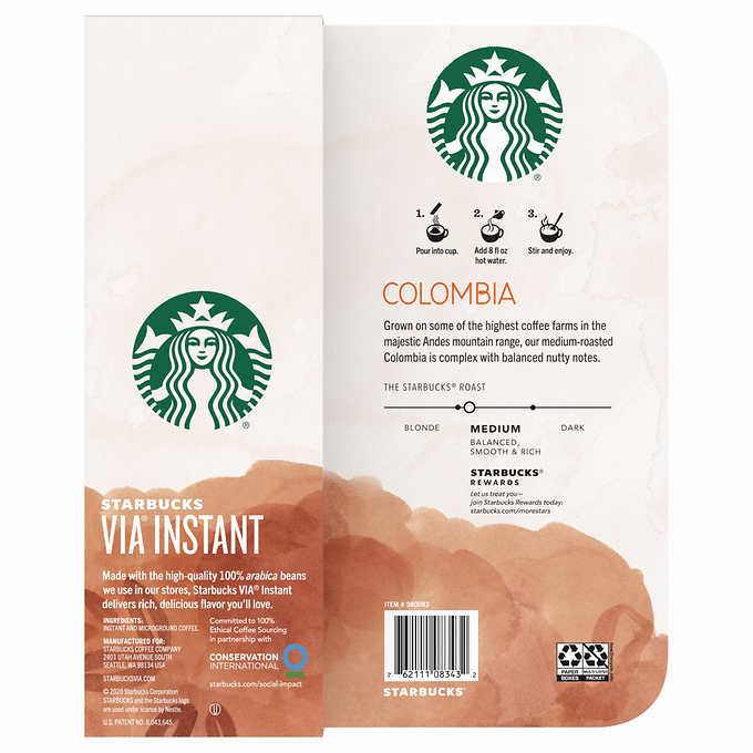 Starbucks VIA Instant Colombia Coffee, Medium Roast, 26-count