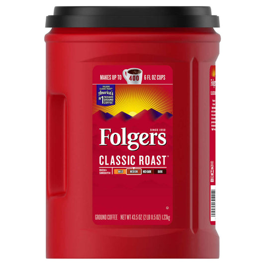 Folgers Classic Roast Ground Coffee, Medium, 43.5 oz - 1.23 KG