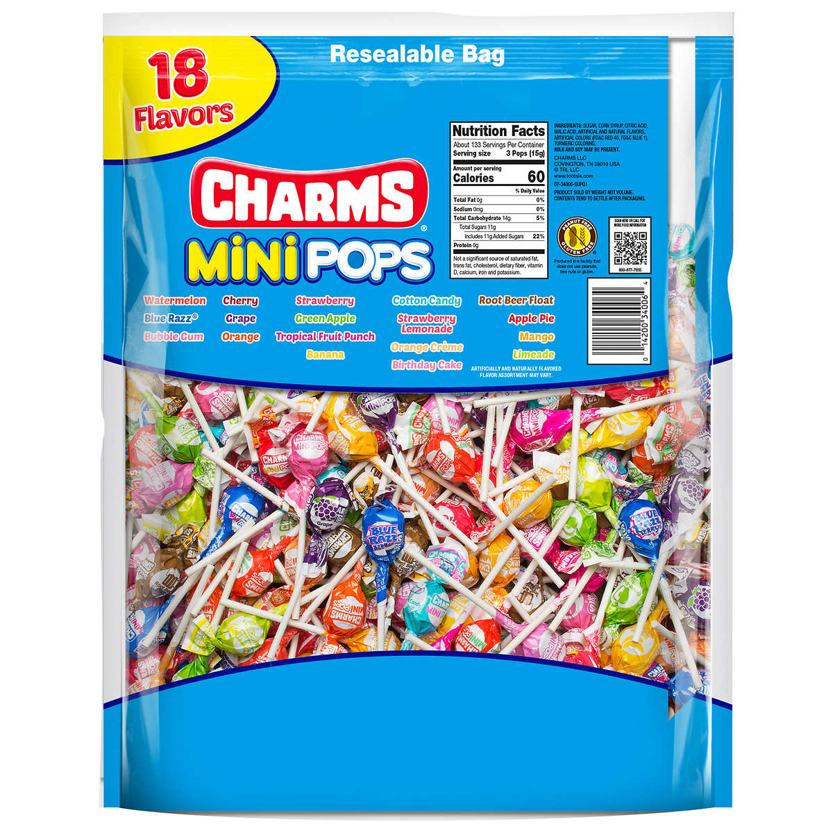 Charms Mini Pops,18 Assorted Flavors Mix, 400-count - ¢0.09 per Lollipop - Wholesale Bulk