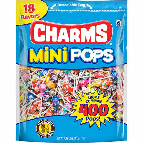 Charms Mini Pops,18 Assorted Flavors Mix, 400-count - ¢0.09 per Lollipop - Wholesale Bulk