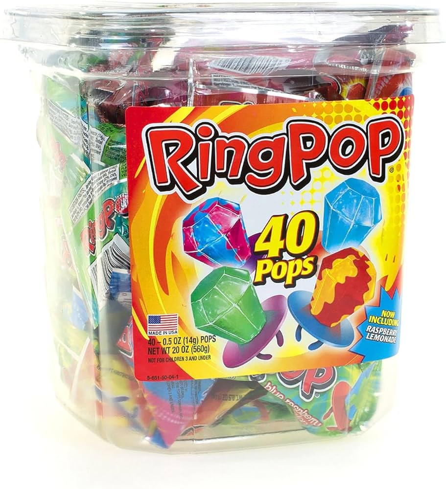 Ring Pop Assorted Flavors Lollipops Tub Bulk Variety Pack - 40 Pack Wh ...