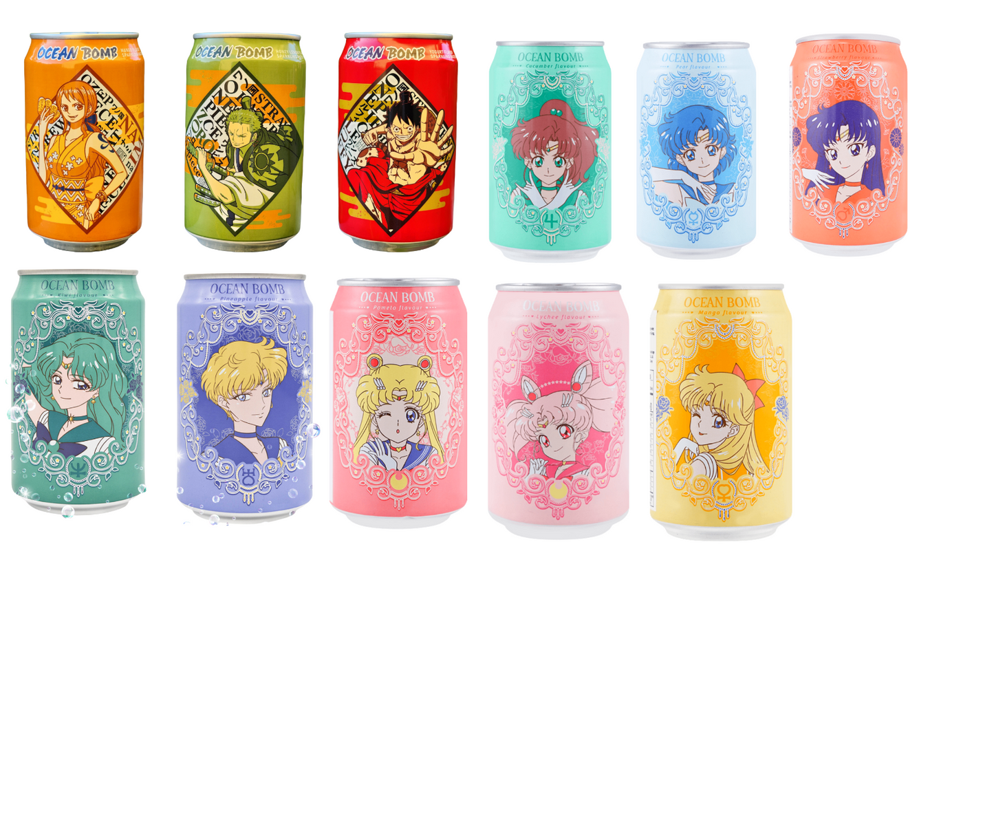 Ocean Bomb - Assortment - Sailor Moon, One Piece, Dragon Ball Z , Ultraman, Street Fighter Sodas | Bundle - Taiwan