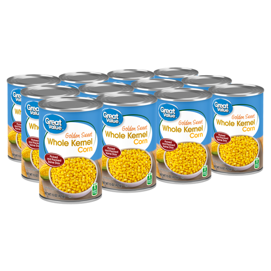 (12 Cans) Great Value Whole Kernel Corn, Canned Vegetables, 15 oz - Discount Food - FRESH - Wholesale