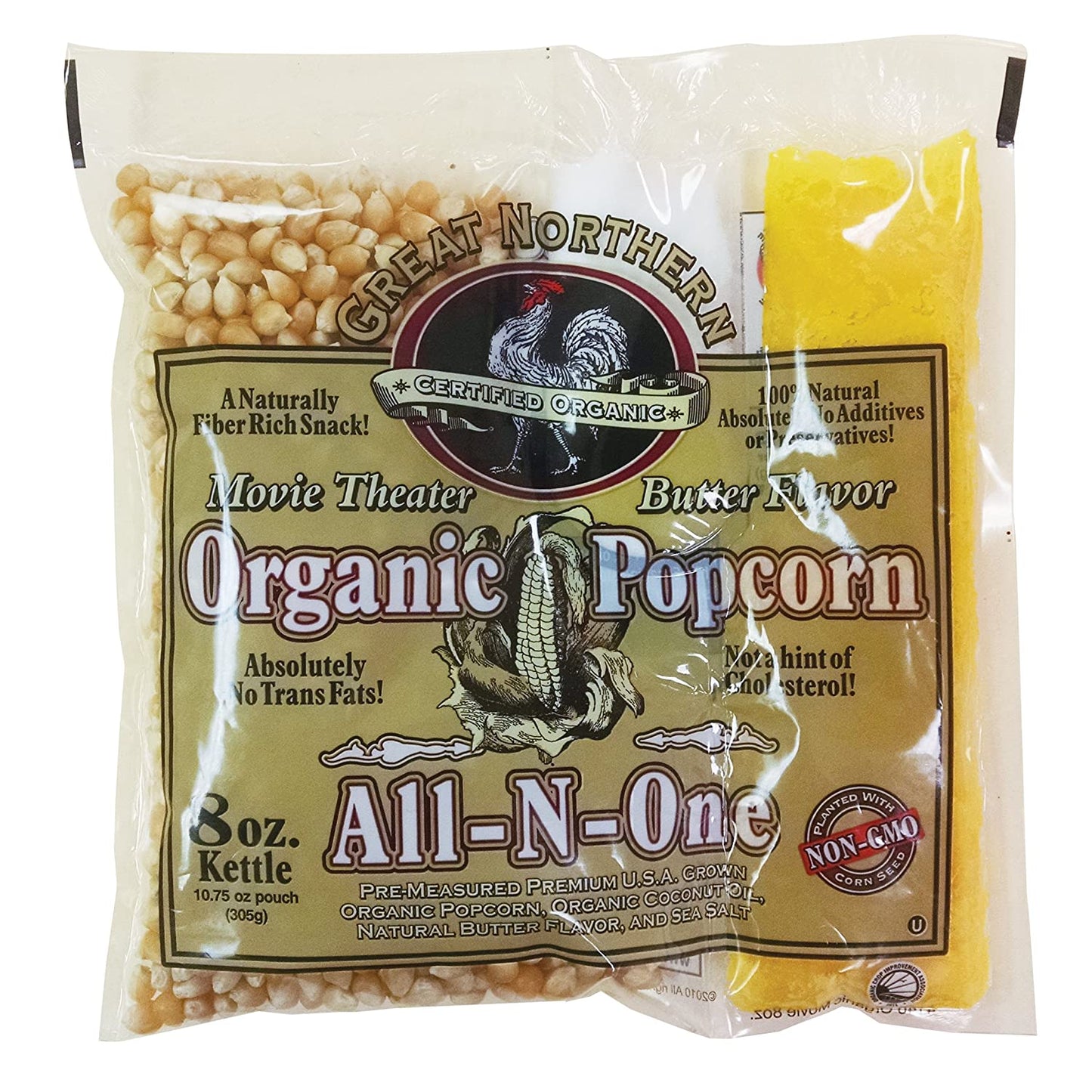 4147 Certified Organic 8 Oz Movie Theater Great Northern Popcorn Portion ,10.75 Ounce (Pack of 18)