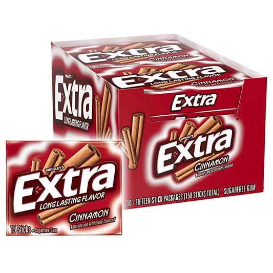 Extra Cinnamon Sugarfree Gum, 15 Count (Pack of 10) piece