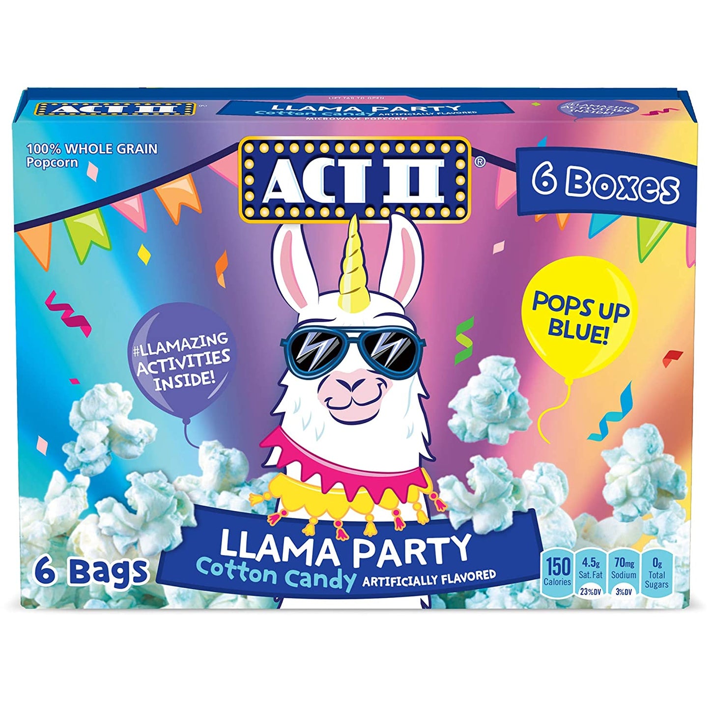 Act II Llama Party Cotton Candy Flavored Microwave Popcorn, 16.5 oz. 6-Count (Pack of 6)