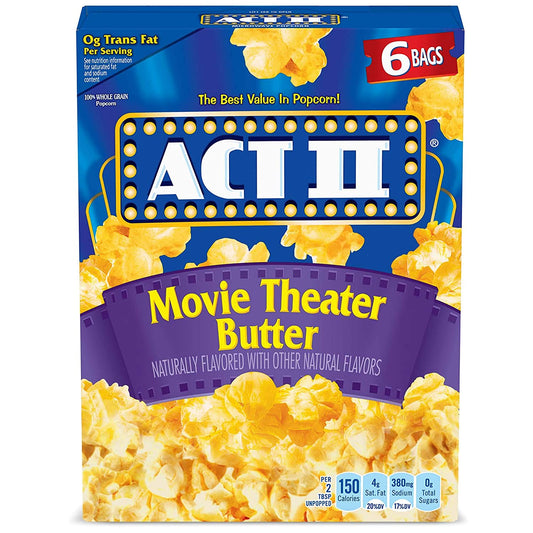 Act II Popcorn, Movie Theater Butter, 2.75 Ounce Bags, 6-Count, Pack of 6
