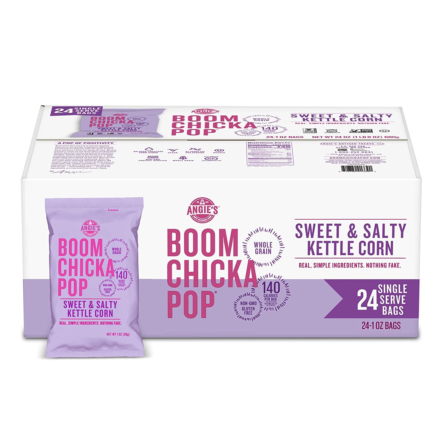 Angie's BOOMCHICKAPOP Sweet & Salty Kettle Corn Popcorn, 1 Ounce (Pack of 24)