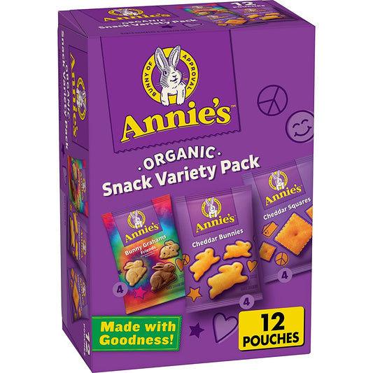 Annie's Organic Variety Pack, Cheddar Bunnies, Bunny Grahams, Cheddar Squares, 12 Pouches