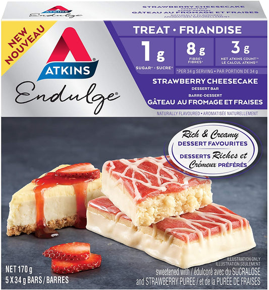 Atkins Endulge Treat, Strawberry Cheese Cake Dessert Bar, Keto Friendly, 5 Count