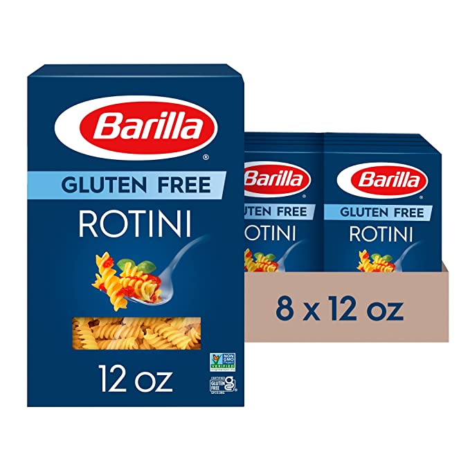 BARILLA Gluten Free Rotini, Non-GMO Gluten Free Pasta Made with Blend of Corn & Rice - Vegan Pasta, 12 Ounce (Pack of 8)