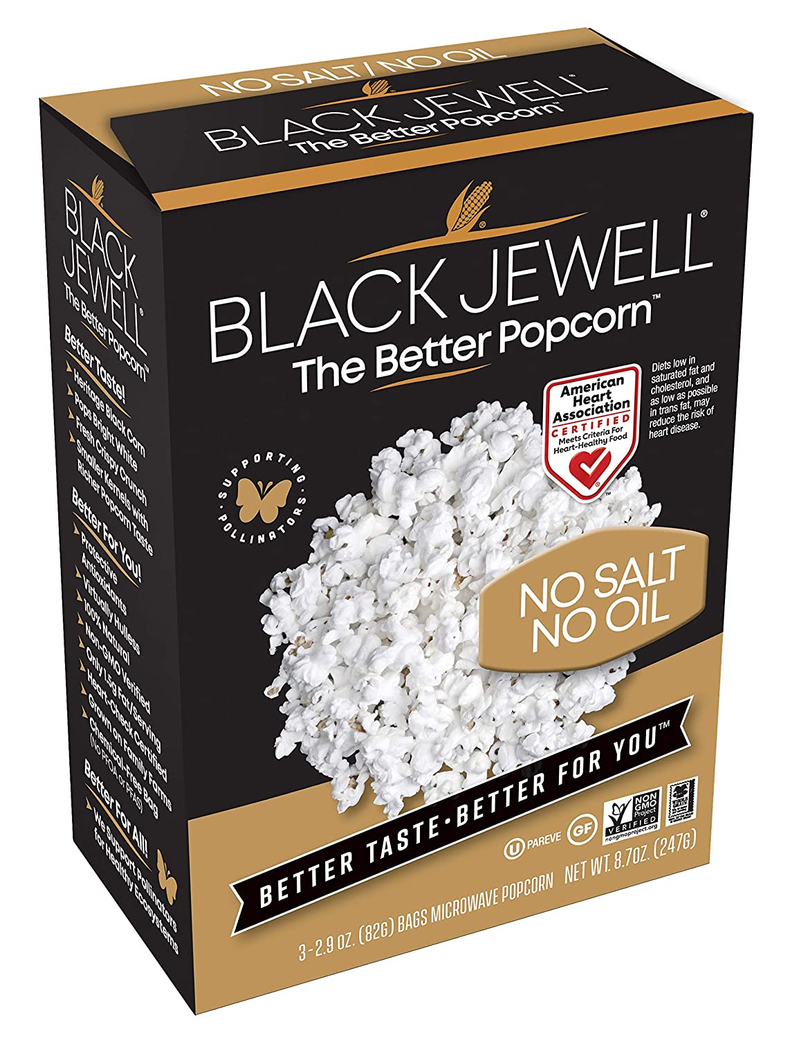 Black Jewell Gourmet Microwave Popcorn, Healthy Popcorn Snack, No Salt No Oil, 8.7 Ounces (Pack of 1)