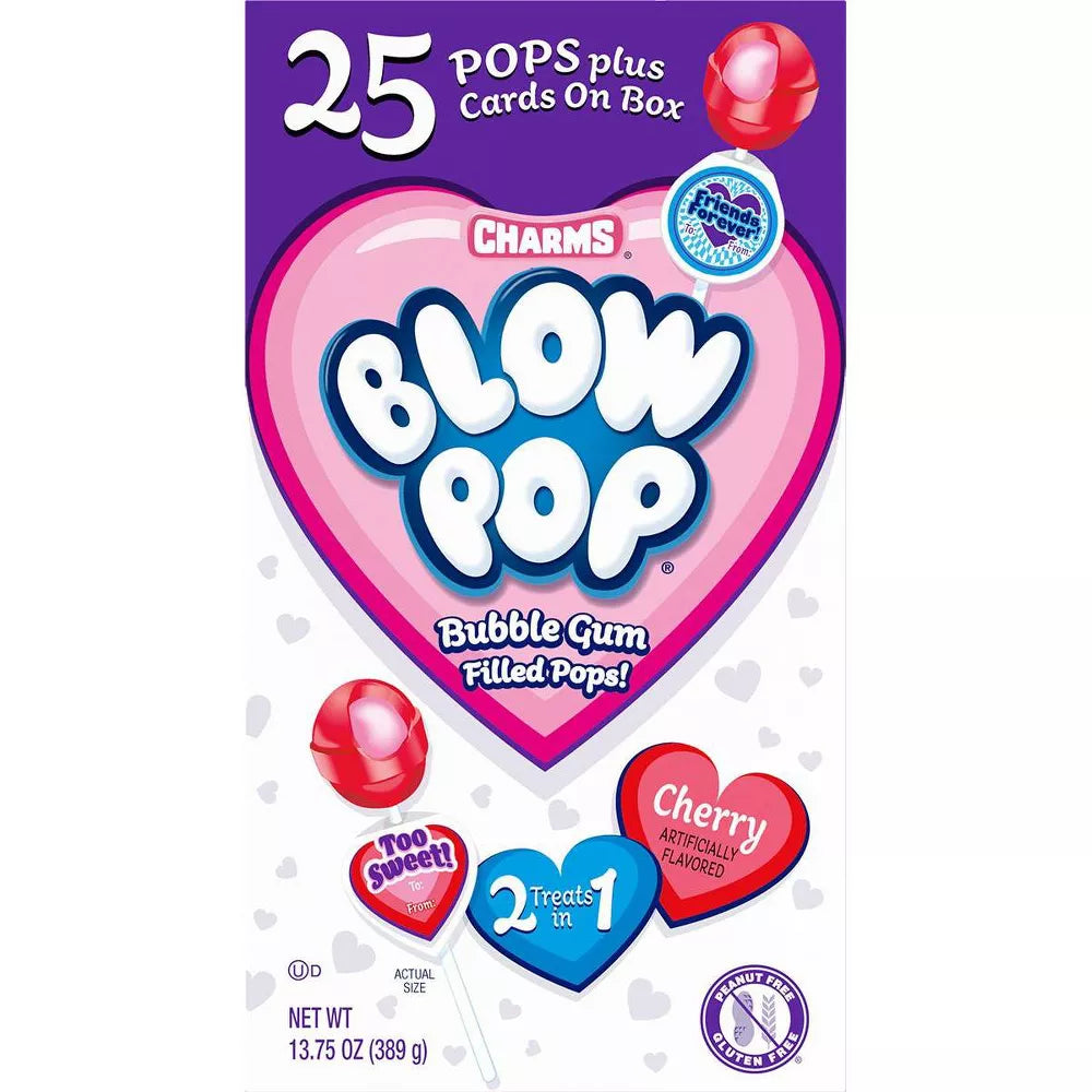 Blow Pops Valentine's Day Classroom Exchange Bubble Gum Pops - 13.75oz/25ct