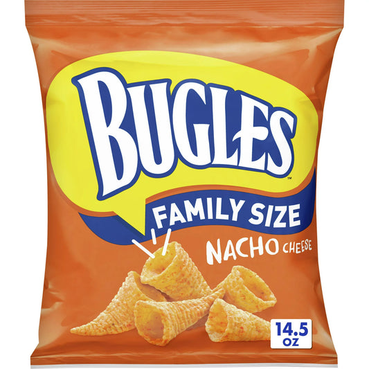 Bugles Crispy Corn Snacks, Nacho Cheese, Family Size Snack Bag, 14.5 oz - USA Import