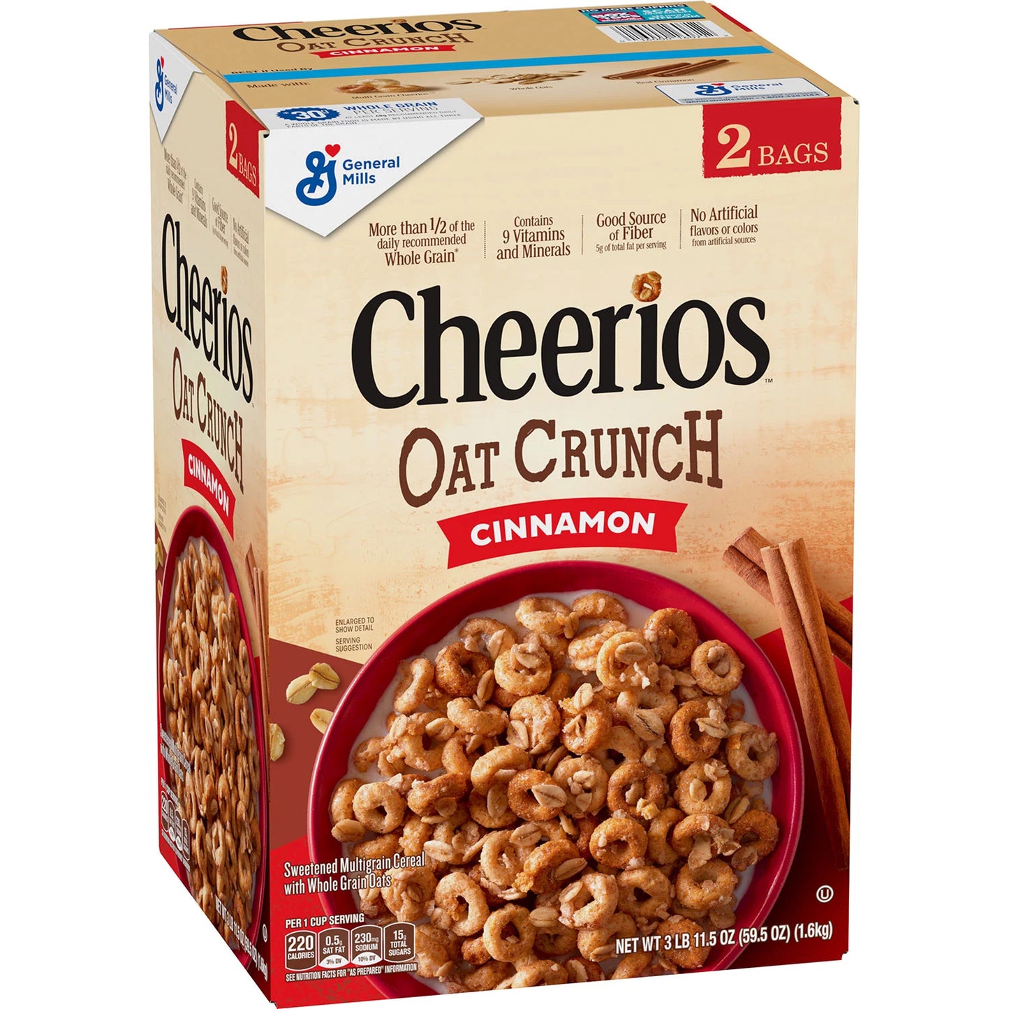 Cheerios Oat Crunch, Cinnamon - 59.5 oz.2 Bags