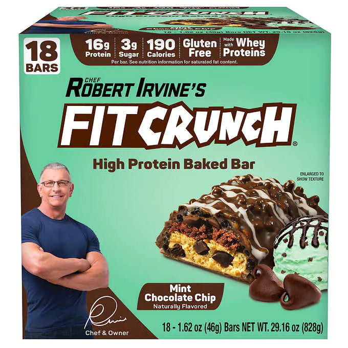 Chef Robert Irvine's Fit Crunch Whey Protein Bars, Mint Chocolate Chip, 18-count