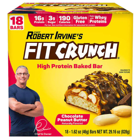 Chef Robert Irvine’s Fitcrunch Chocolate Peanut Butter Whey Protein Bars, 18-count
