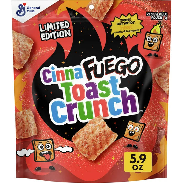 CinnaFuego Toast Crunch, Sweet and Spicy Breakfast Cereal Snack, 5.9 OZ