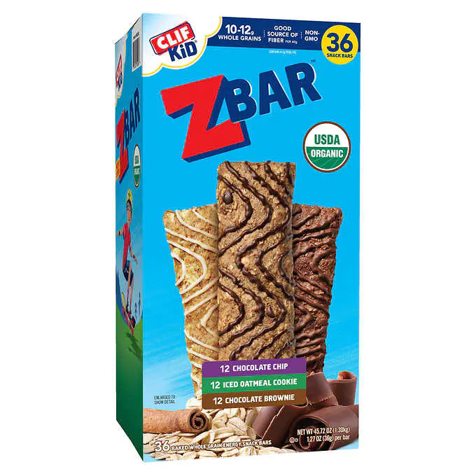 Clif Kid ZBar Organic Granola Bar, Variety Pack, 1.27 oz, 36-count