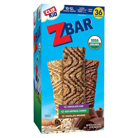 Clif Kid ZBar Organic Granola Bar, Variety Pack, 1.27 oz, 36-count