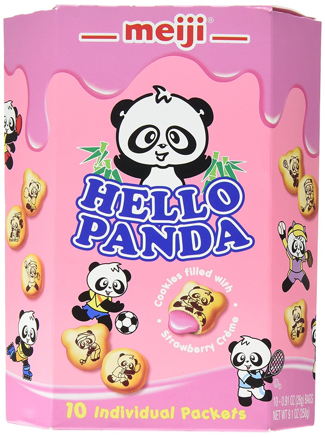 Meiji Hello Panda Family Pack Cookies, Strawberry, 9.1 oz (10 Individual Packets)