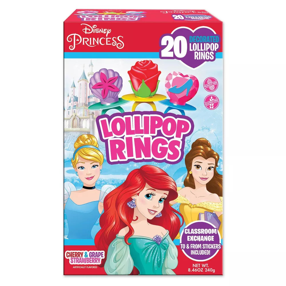Disney Princess Valentine's Day Classroom Exchange Lollipops Rings - 8.46oz/20ct