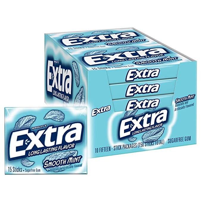 EXTRA Spearmint Sugarfree Chewing Gum, 15 Pieces (Pack of 10)