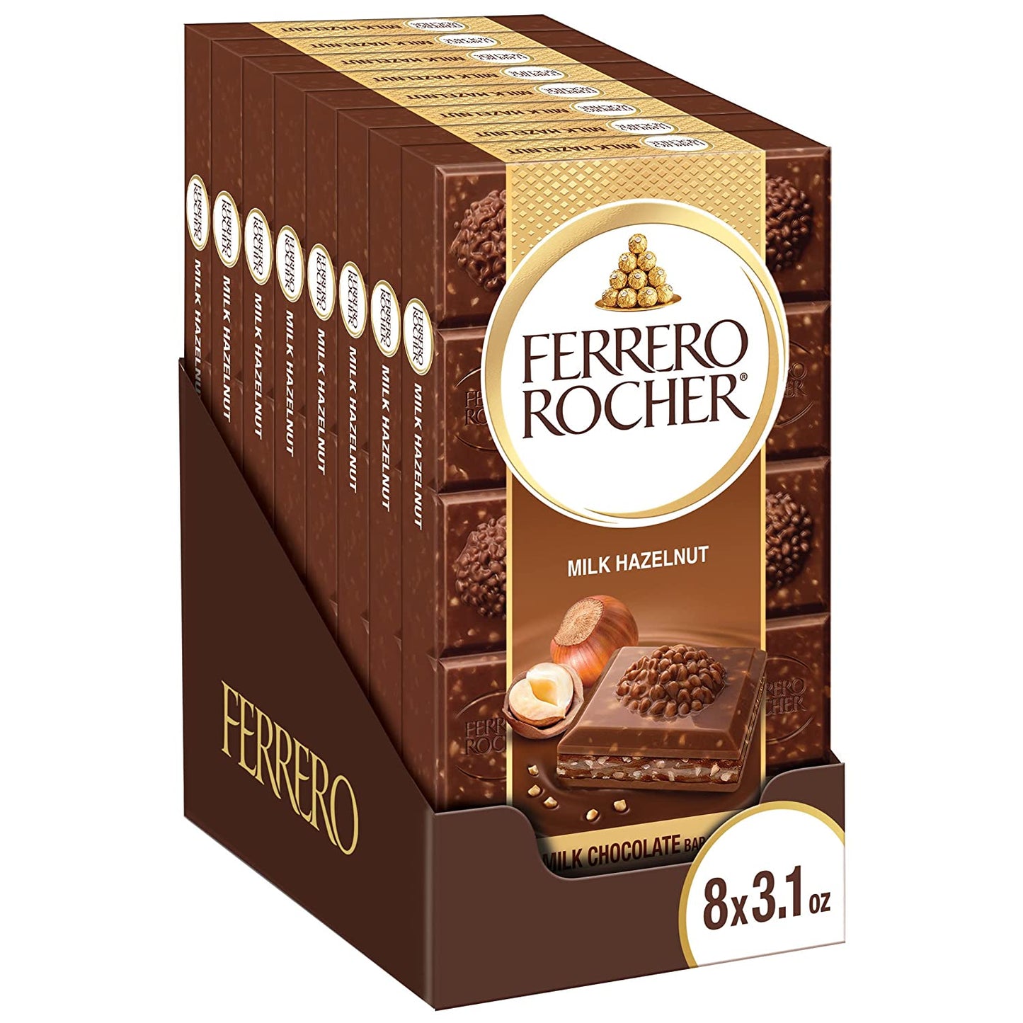 Ferrero Rocher Premium Chocolate Bars—Milk Chocolate Hazelnut Individually Wrapped—8 Pack—3.1 oz.  - Wholesale