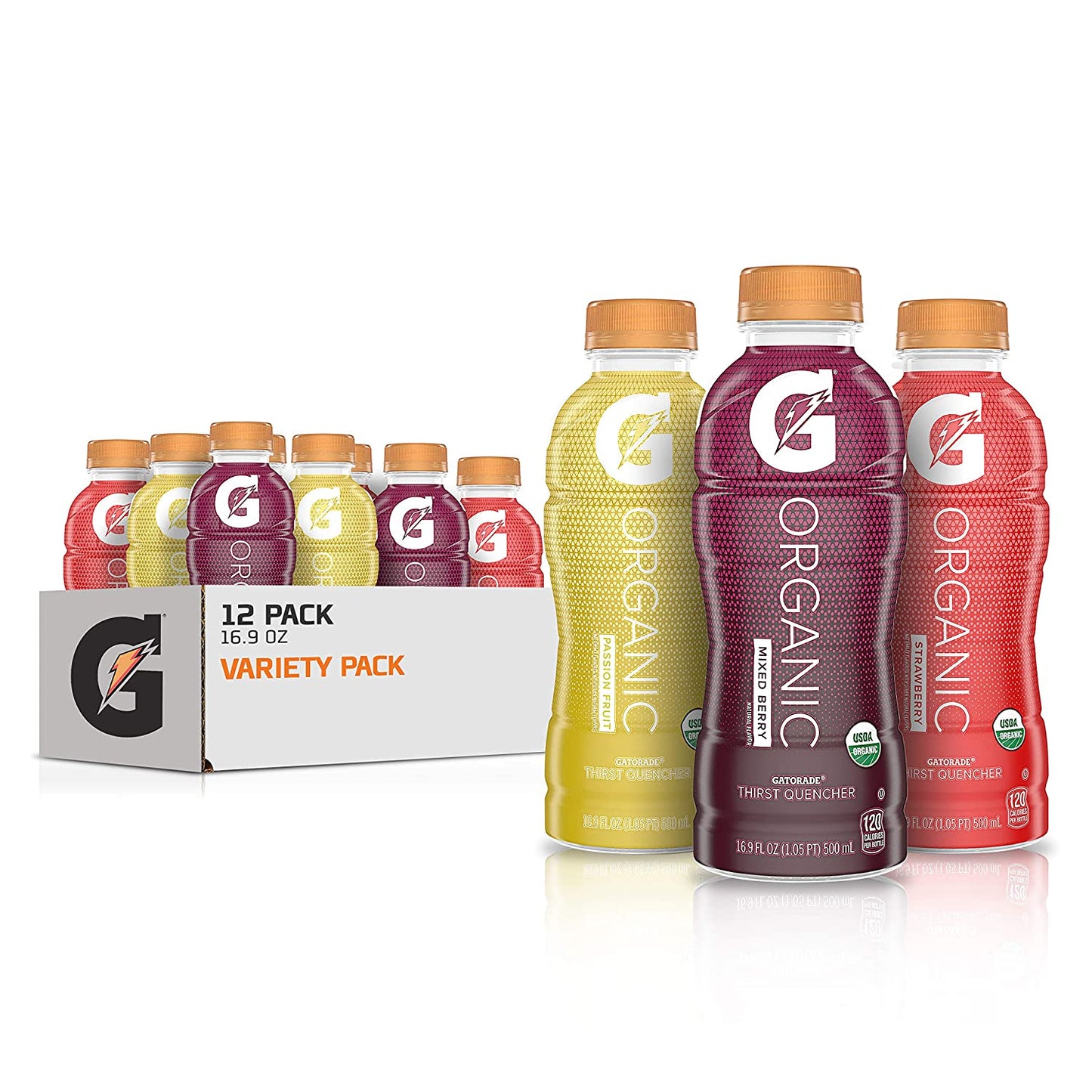 G Organic, 3 Flavor Variety Pack, Gatorade Sports Drink, Organic Hydration, USDA Certified Organic, 16.9 fl oz Bottles (Pack of 12)